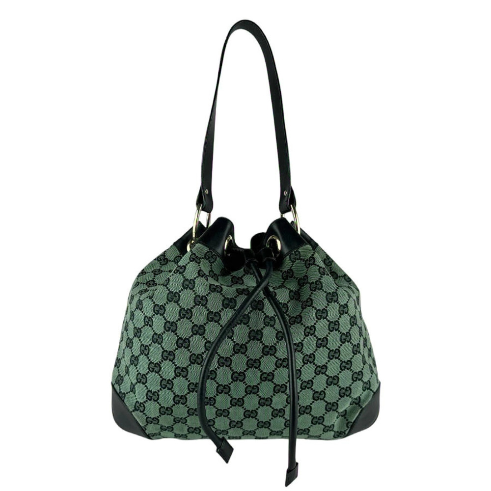 Gucci Abbey GG Canvas Leather Shoulder Bag Green Black